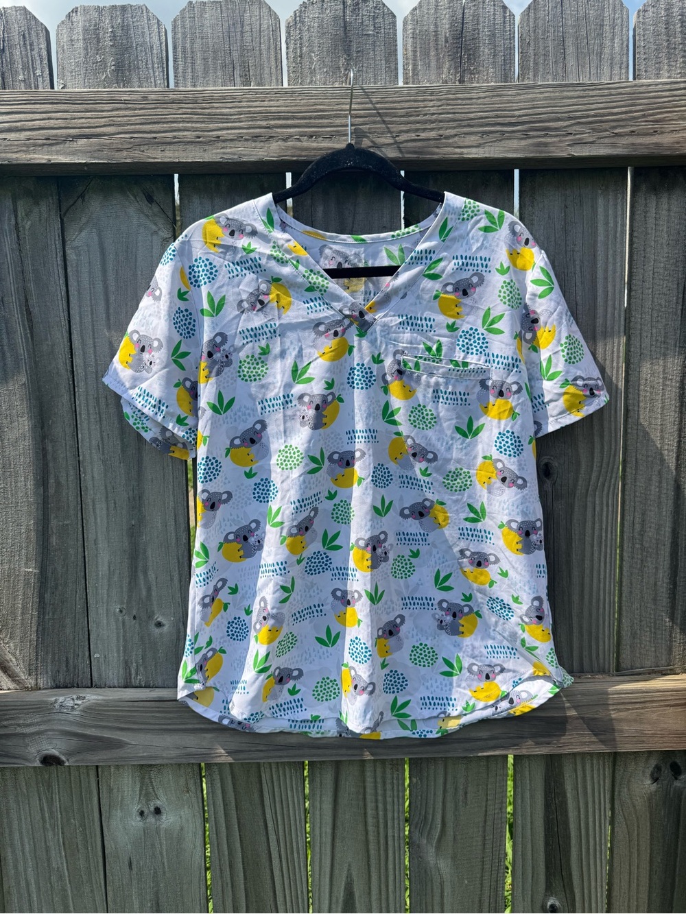 Cute Koala Print Short Sleeve Top - Gray & Yellow